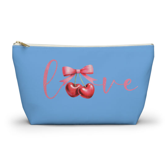 Cherry love Coquette Boutique Accessory Pouch T-bottom, Travel Toiletries Bag, Makeup Organizer Gift for Her, Zippered Cosmetic Case, Small