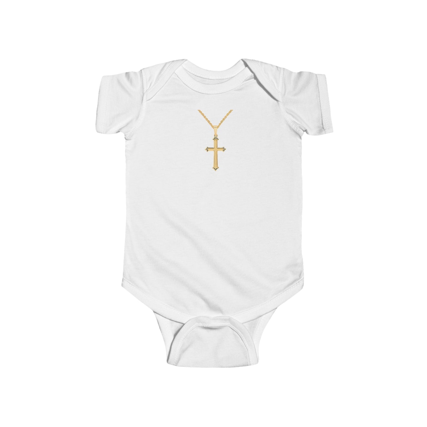 Baby Gold Cross Necklace Bodysuit - Funny Baby Shower Gift