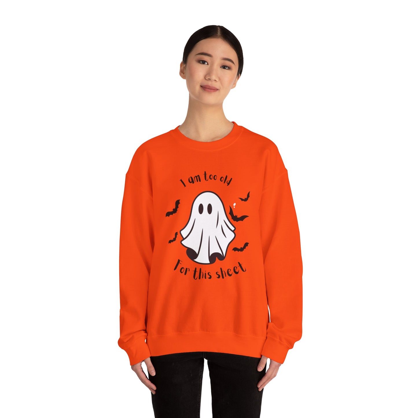 Too old for boo sheet Unisex Heavy Blend™ Crewneck Sweatshirt, funny Halloween shirt, fall shirt for women or men