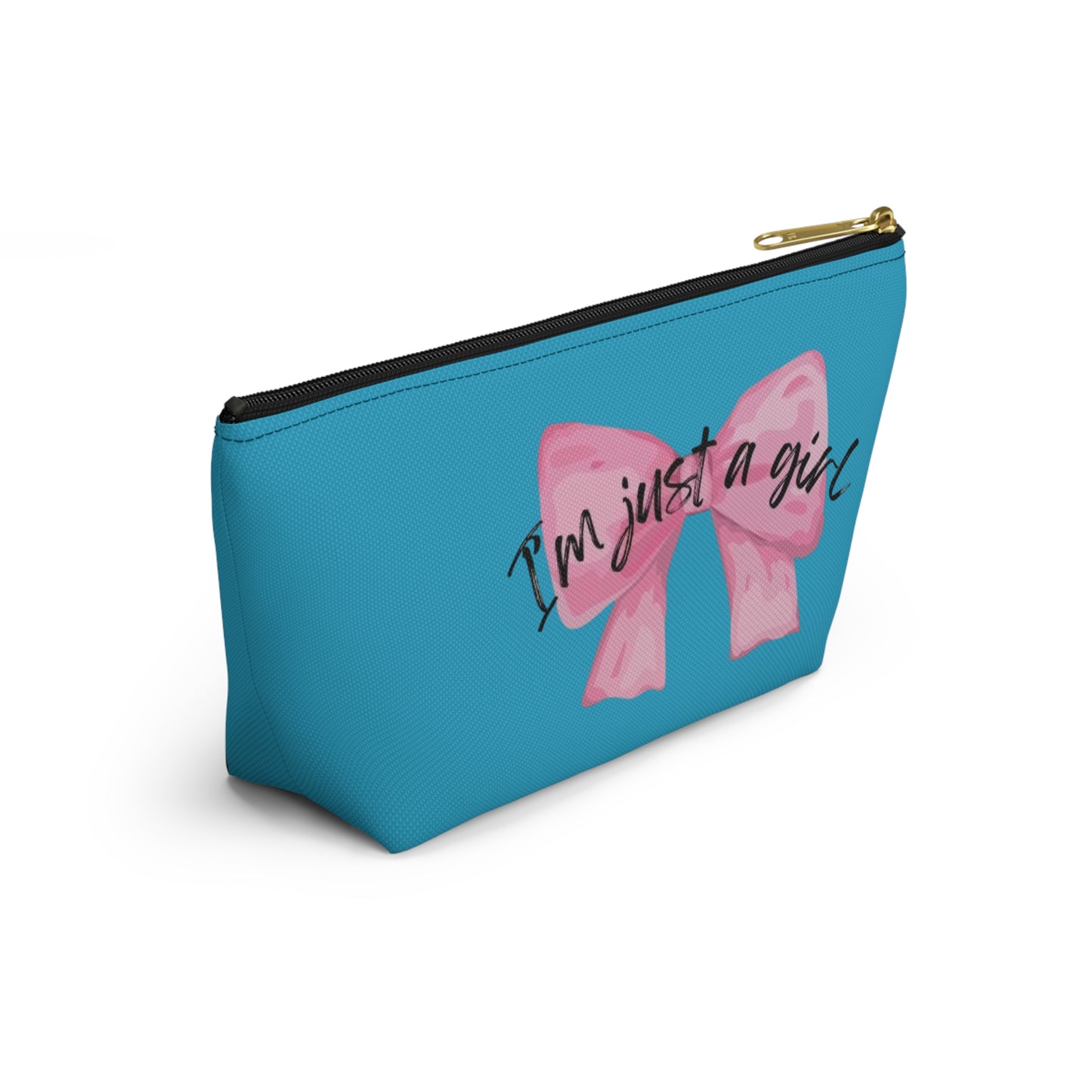 Just a girl Coquette Boutique Accessory Pouch w T-bottom, Travel Toiletries Bag, Makeup Organizer Gift for Her, Zippered Cosmetic Case