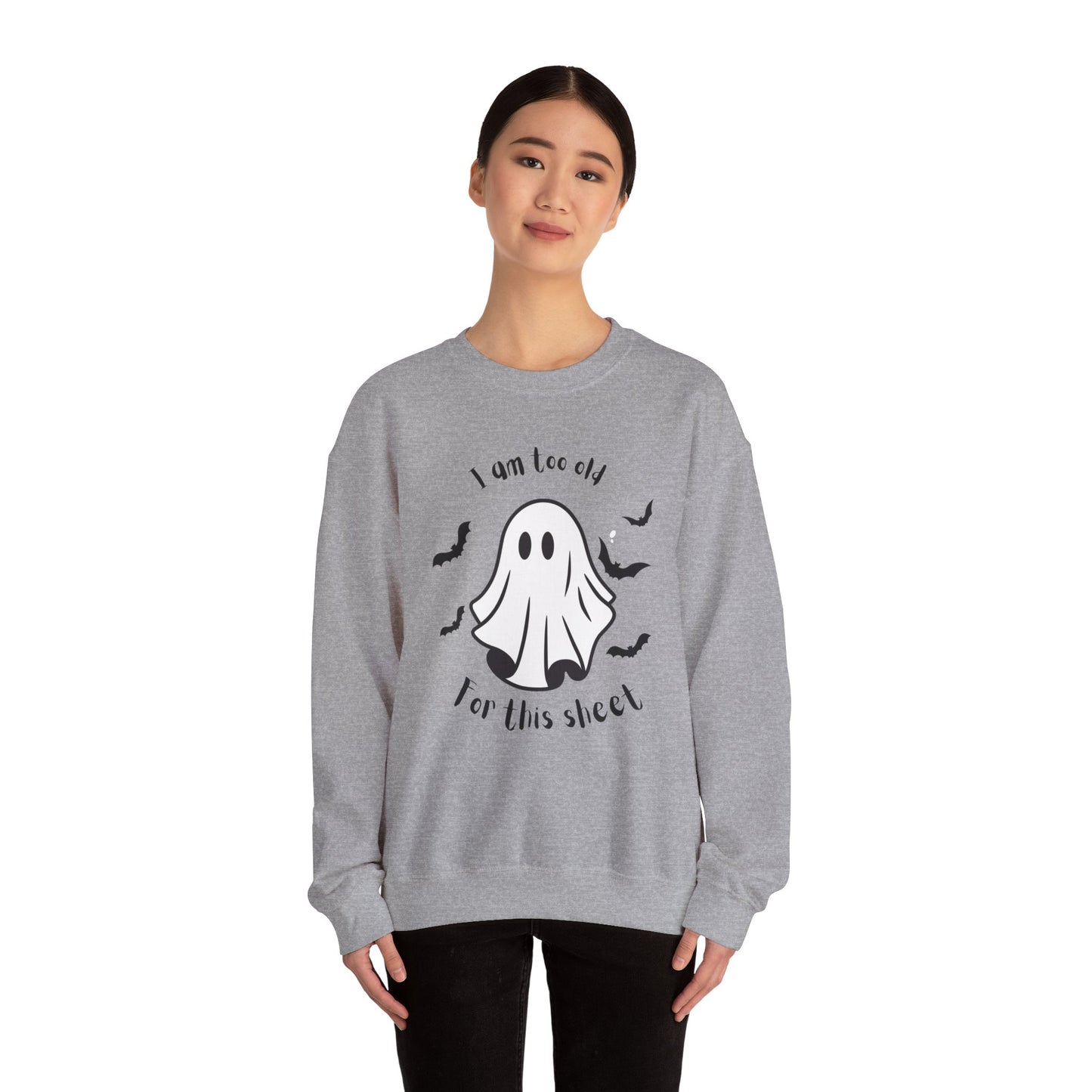 Too old for boo sheet Unisex Heavy Blend™ Crewneck Sweatshirt, funny Halloween shirt, fall shirt for women or men