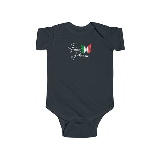 Italian princess Infant Fine Jersey Bodysuit, funny baby outfit , great gift for baby shower or new born gifts , good luck , baby blessing evil eye, Italian flag butterfly