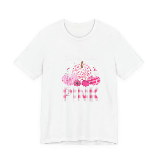 Cancer awareness Pink Pumpkin Short Sleeve Tee, Fall Fashion, Halloween Shirt, Casual Wear, Gift Idea, Comfortable Tee