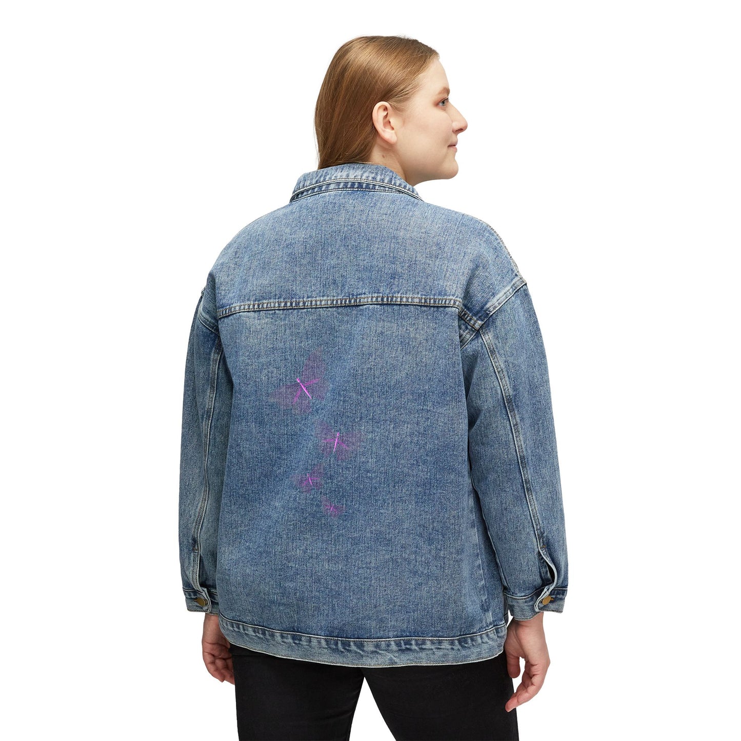 Butterfly Women's Denim Jacket, great custom Jean jacket for Christmas birthday gifts, teen Christmas gift ideas . Back to school fall denim jacket