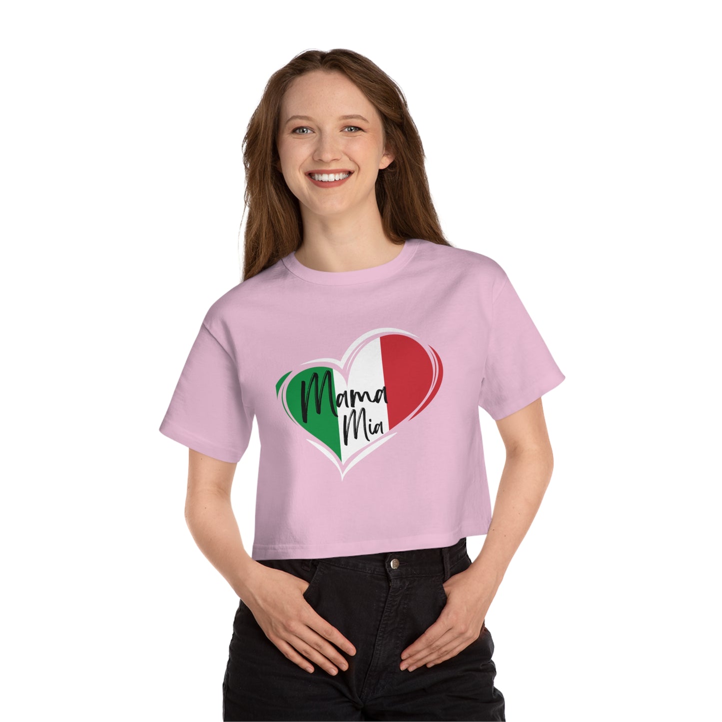 Mamma Mia Italia Champion Women's Heritage Cropped T-Shirt, Italian inspired ciao lemons love Italy shirt for women, birthday travel Christmas gift