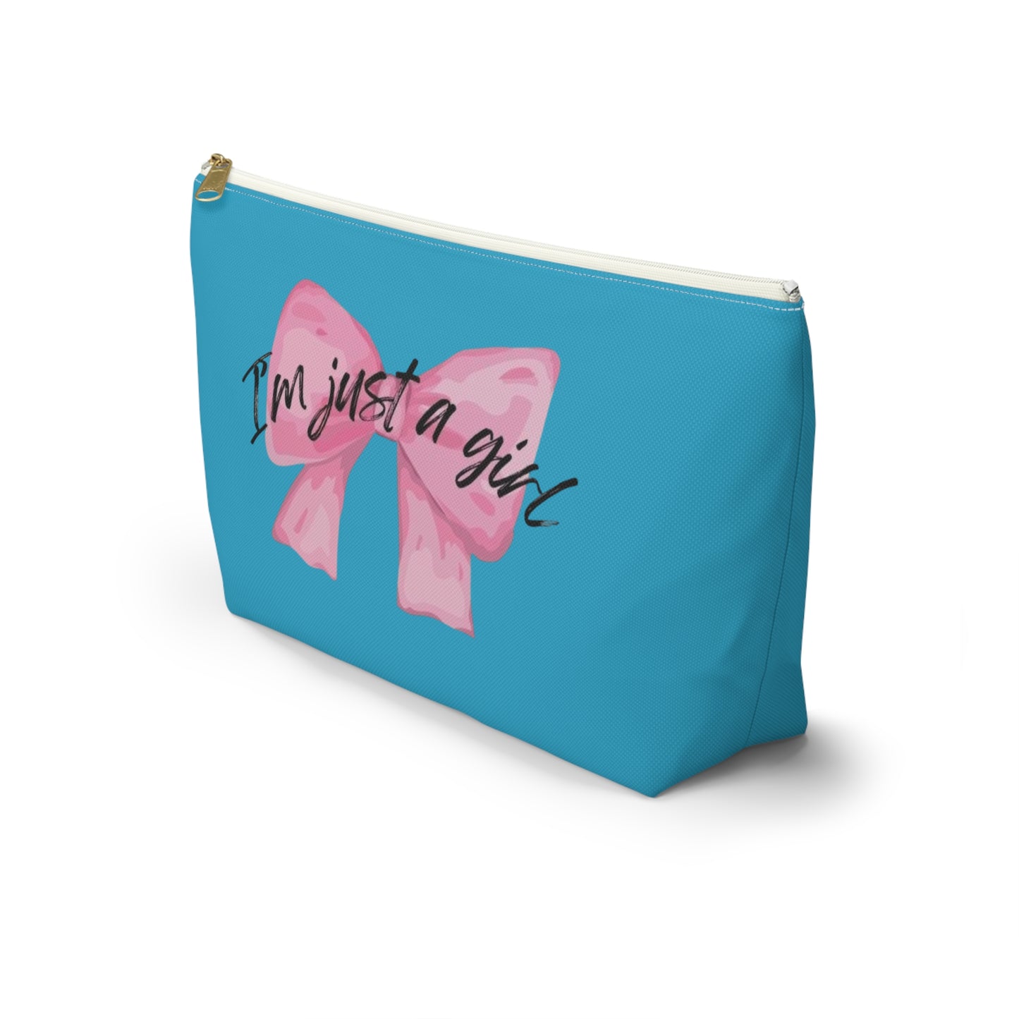 Just a girl Coquette Boutique Accessory Pouch w T-bottom, Travel Toiletries Bag, Makeup Organizer Gift for Her, Zippered Cosmetic Case