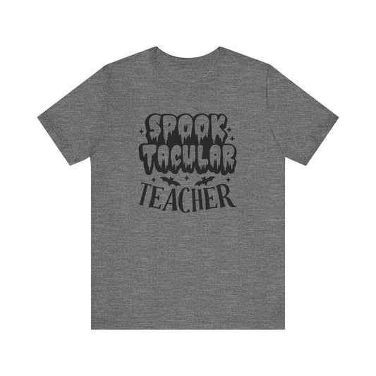 Teachers Halloween pumpkin, patch, Unisex Jersey Short Sleeve Tee, spooky teacher, teacher, Halloween shirts, male teacher, female teacher