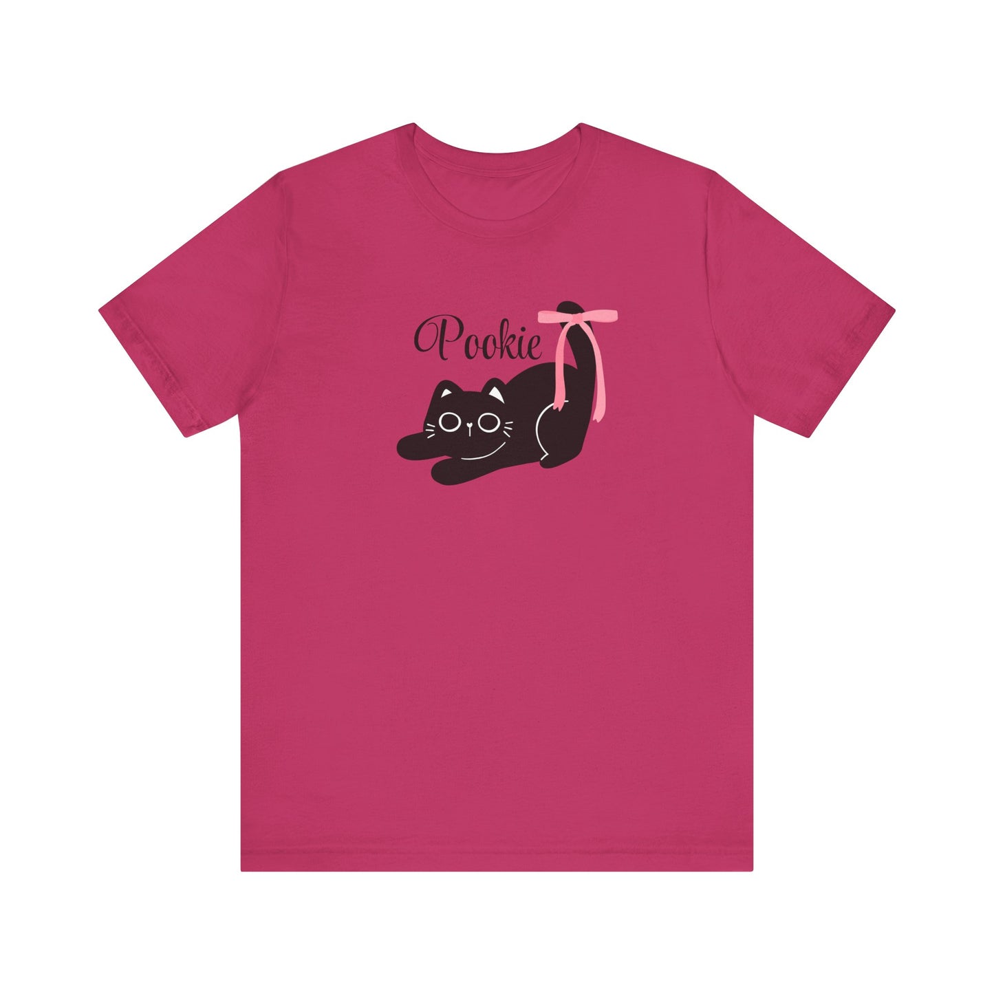 Pookie bear coquette style pink bow cat Unisex Jersey Short Sleeve Tee, great shirt for teens, birthdays, Christmas, and back to school
