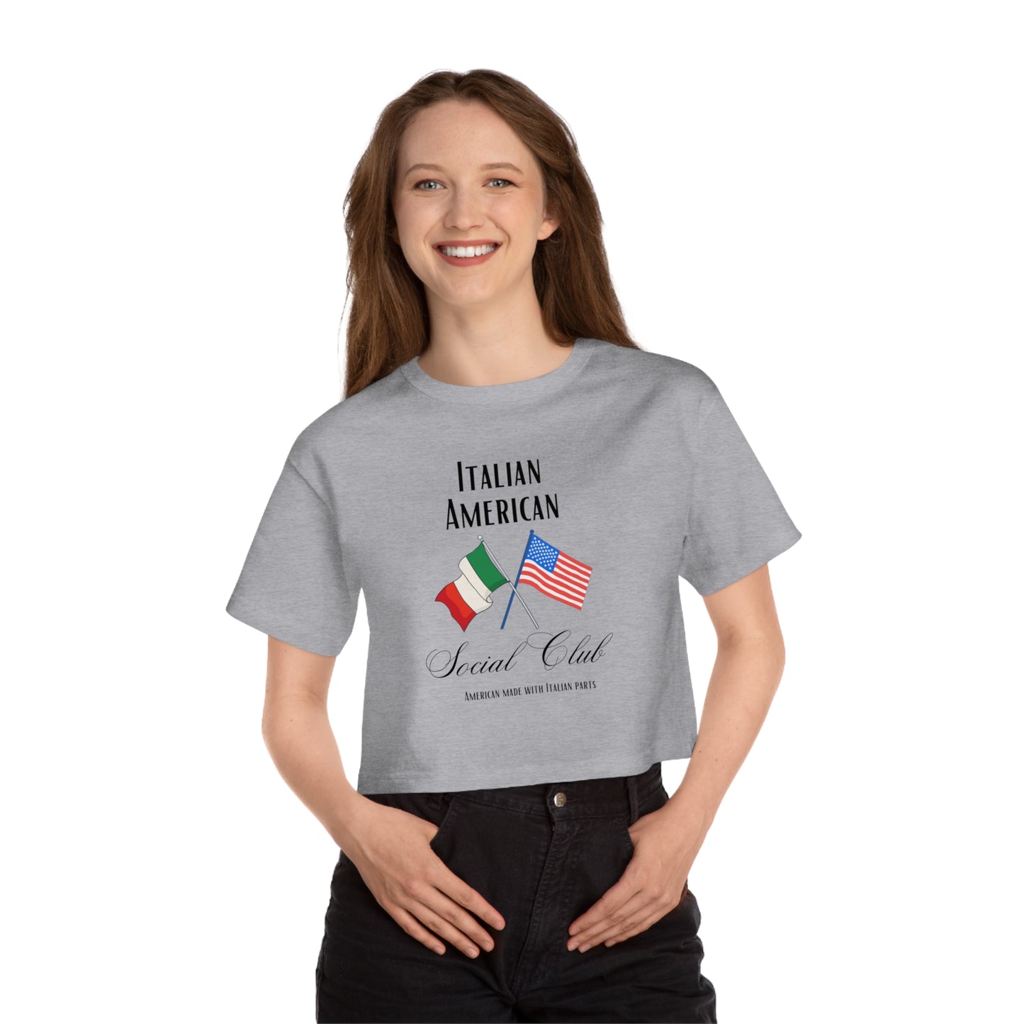 Italian American Champion Women's Heritage Cropped T-Shirt, Italian inspired ciao lemons love Italy shirt for women, birthday travel Christmas gift
