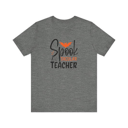 Teachers Halloween pumpkin, patch, Unisex Jersey Short Sleeve Tee, spectacular teacher, teacher, Halloween shirts