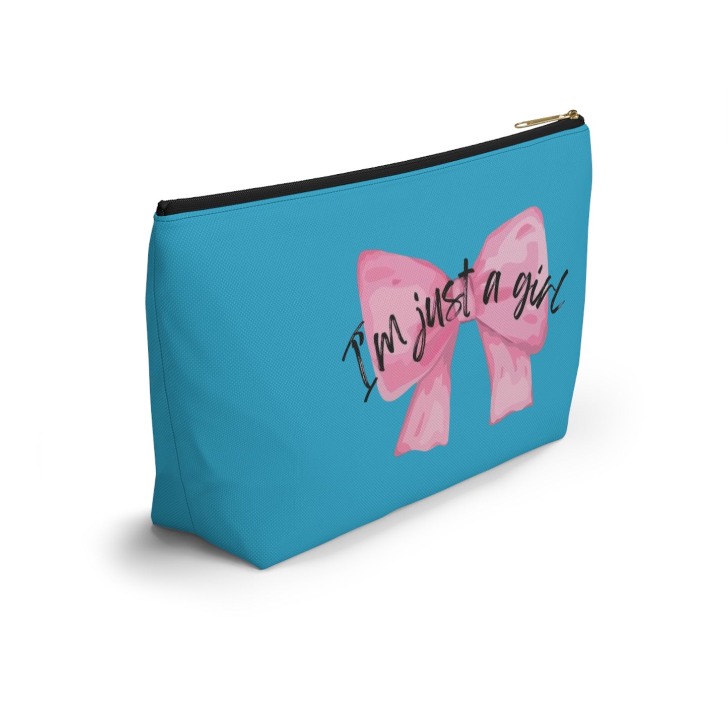 Just a girl Coquette Boutique Accessory Pouch w T-bottom, Travel Toiletries Bag, Makeup Organizer Gift for Her, Zippered Cosmetic Case