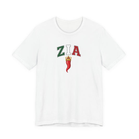 Zia Chili Pepper Tee — Italian Flag Lettering 'ZIA' Graphic T-Shirt