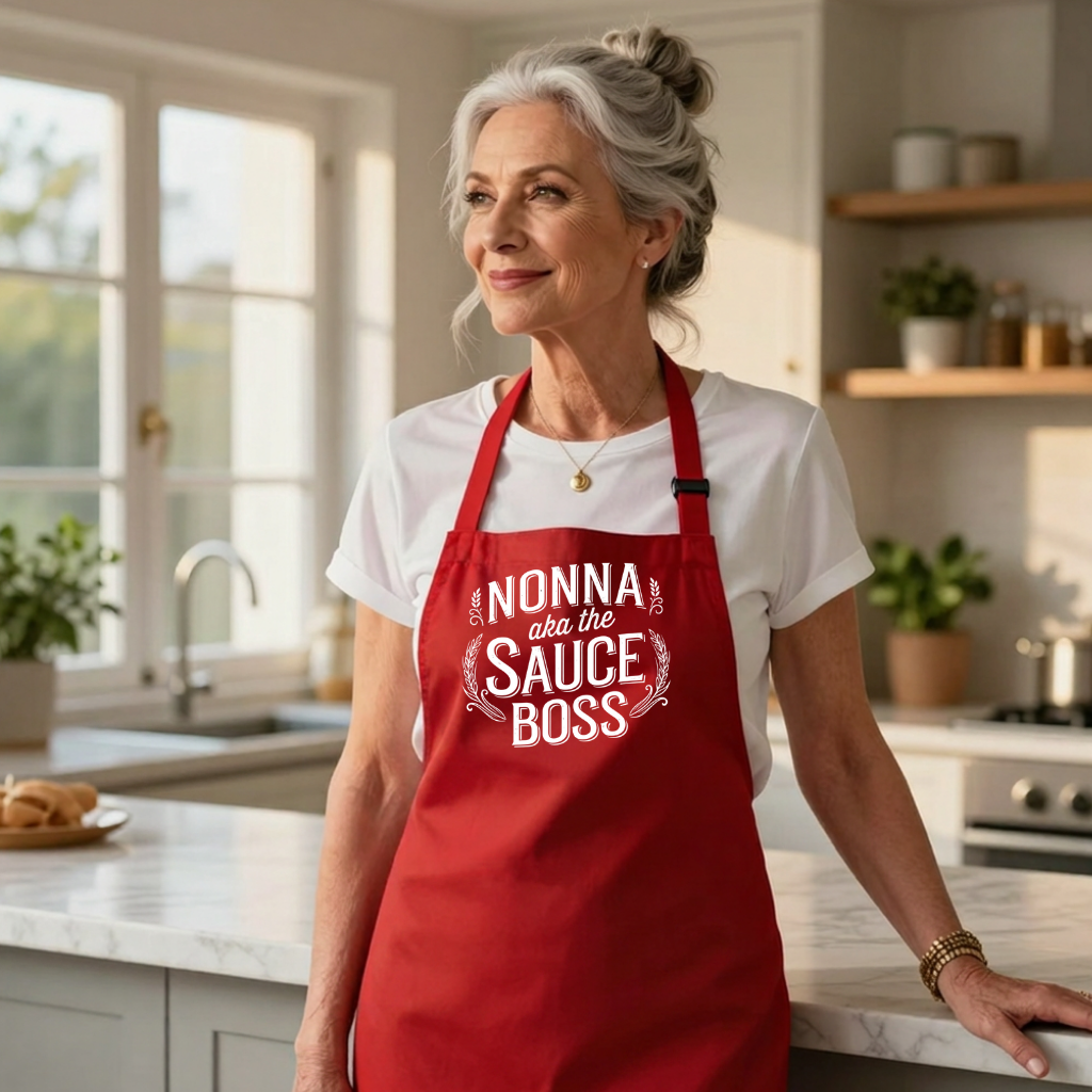 Apron — "Nonna aka the Sauce Boss" Kitchen Apron, Italian Grandma Cooking Gift