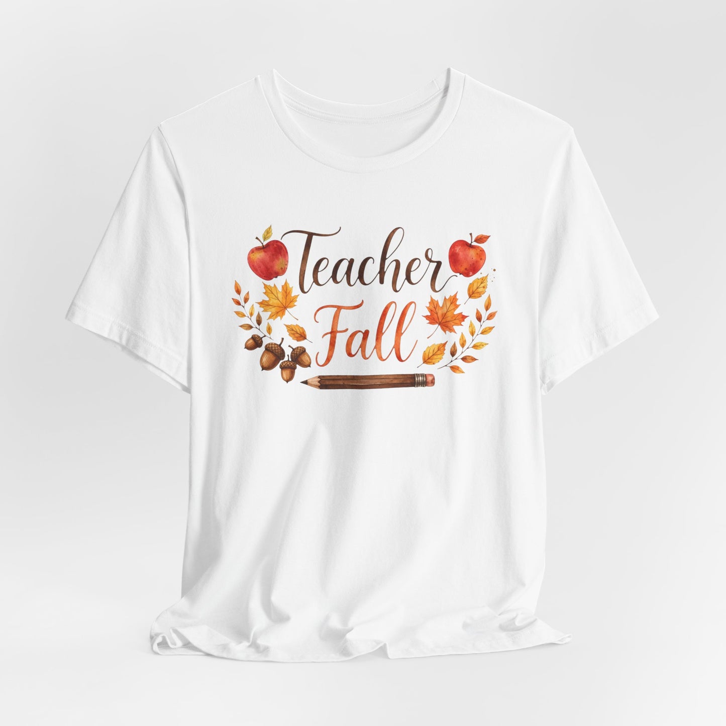 Teacher Fall T-Shirt – Autumn Apples & Leaves Tee for Educators