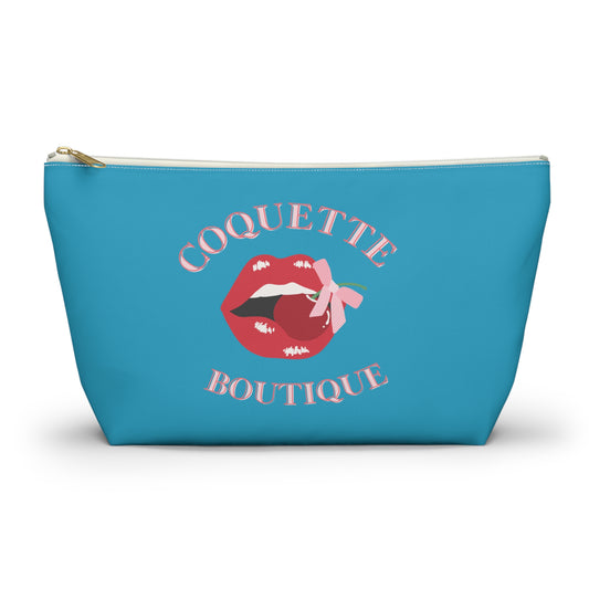 Cherry Coquette Boutique Accessory Pouch w T-bottom, Travel Toiletries Bag, Makeup Organizer Gift for Her, Zippered Cosmetic Case, Small