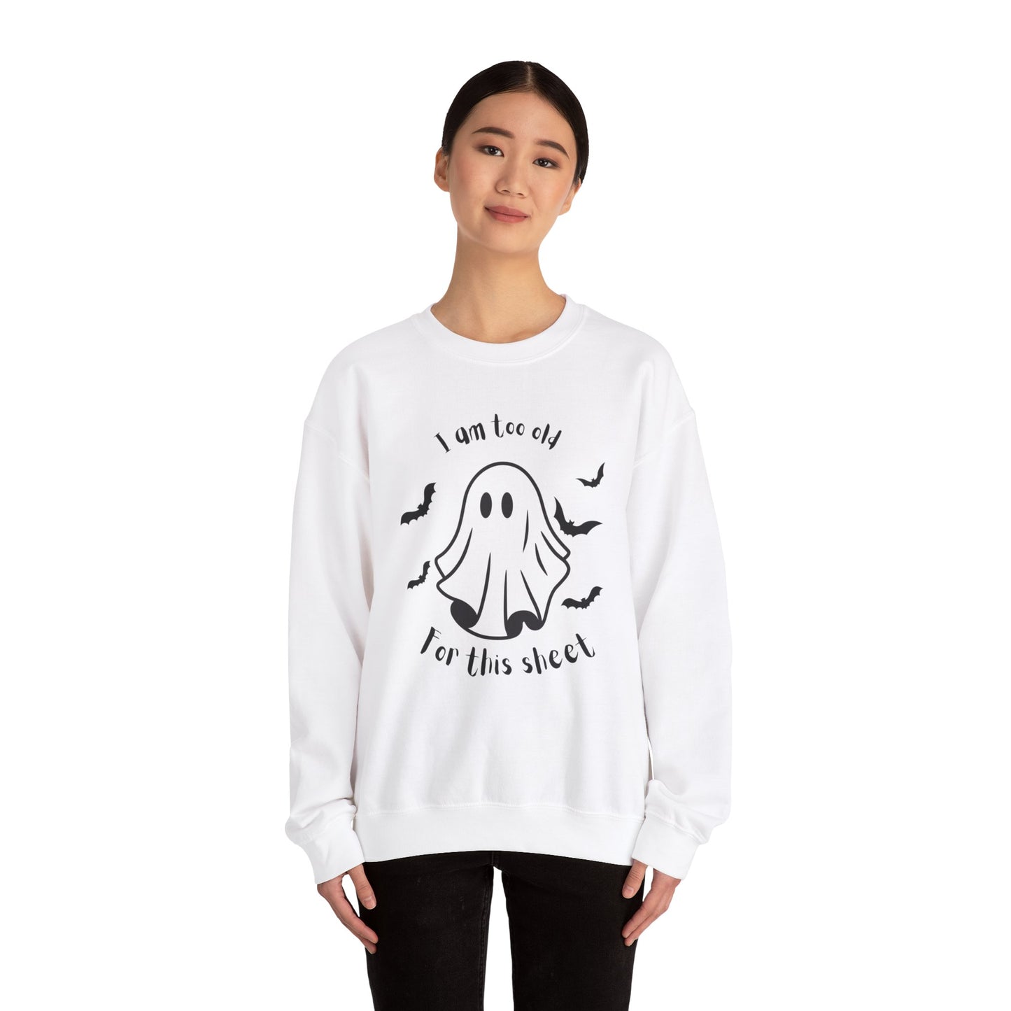 Too old for boo sheet Unisex Heavy Blend™ Crewneck Sweatshirt, funny Halloween shirt, fall shirt for women or men