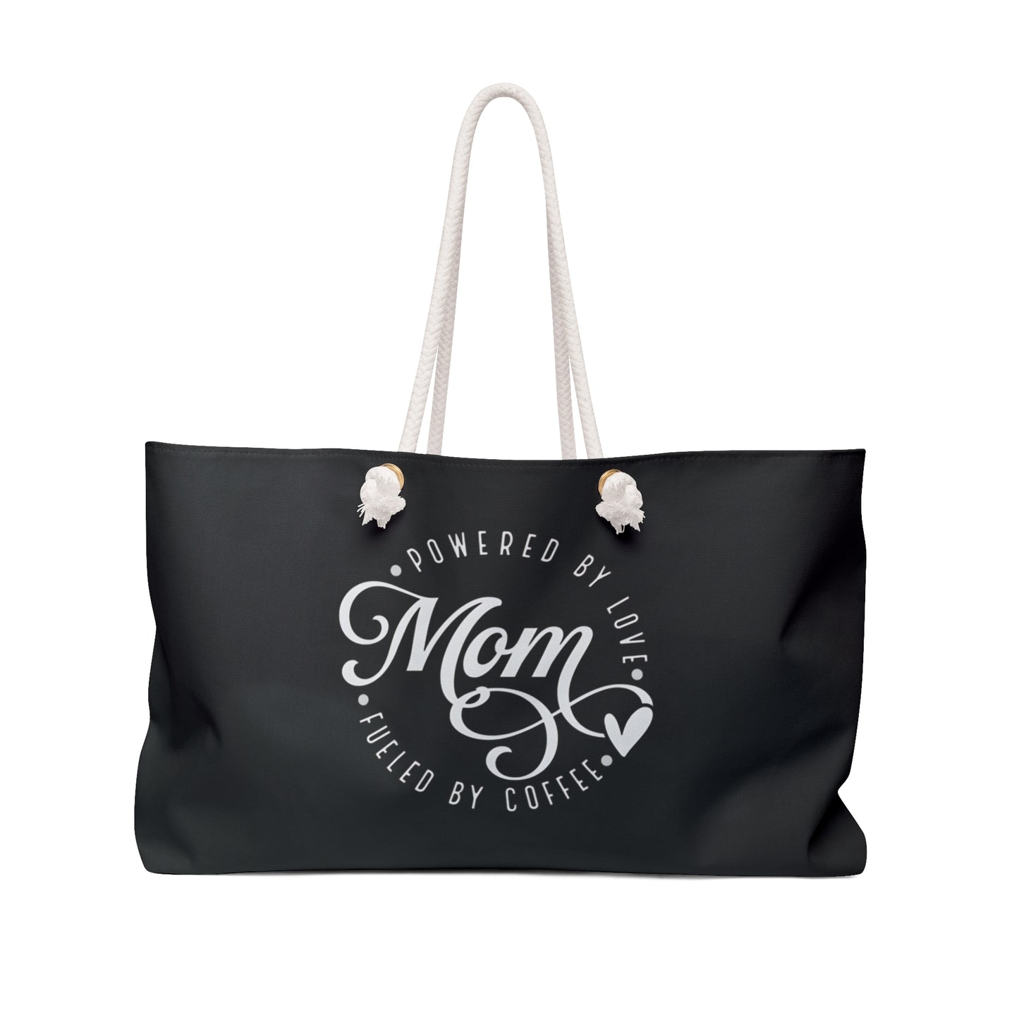 Mom Weekender Bag, mom powered by love fueled by coffee tote bag, great gift for family members, travel pool and beach
