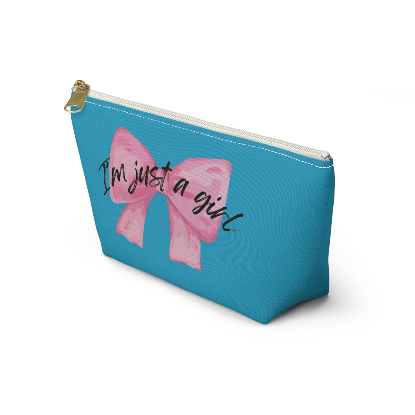 Just a girl Coquette Boutique Accessory Pouch w T-bottom, Travel Toiletries Bag, Makeup Organizer Gift for Her, Zippered Cosmetic Case
