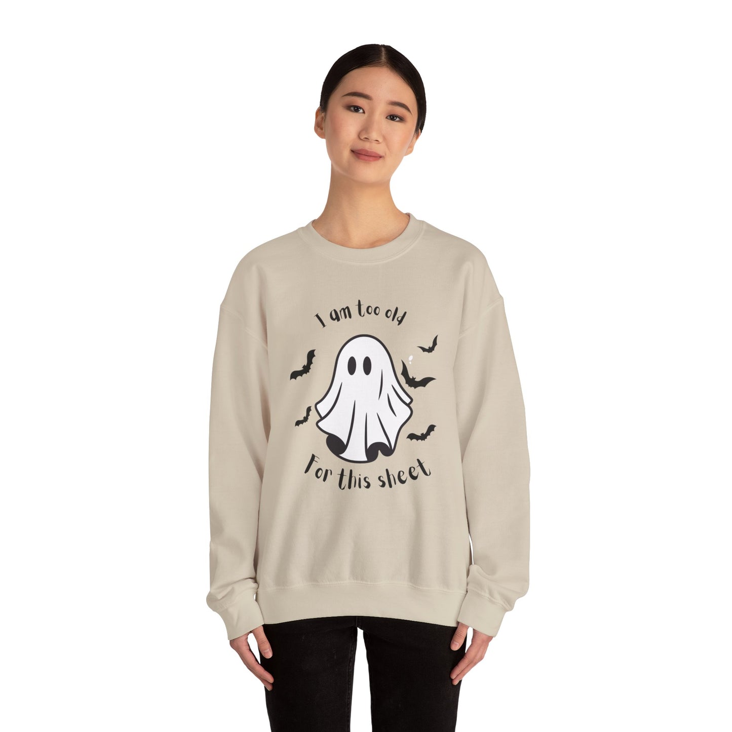 Too old for boo sheet Unisex Heavy Blend™ Crewneck Sweatshirt, funny Halloween shirt, fall shirt for women or men