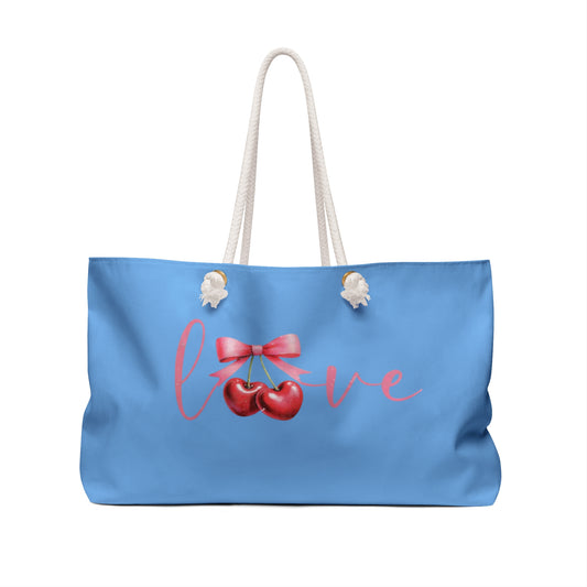 Love Cherry hearts and bows Coquette Weekender Bag, Tote for Travel, Overnight Bag, Weekender, Carry-On Luggage, Floral Print