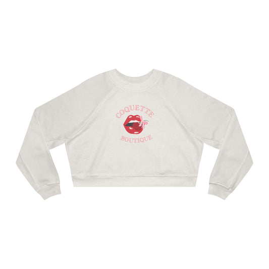 Coquette boutique Cherry Cropped Pullover, Coquette Fleece Shirt Valentines, Women's Boutique Sweater, Valentine's Day ,Casual Valentine