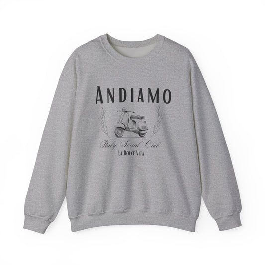 Andiamo Italy Social Club Crewneck Sweatshirt, Italian Gifts, Travel Italy, Vespa, Unisex Heavy Blend Sweater, Italy Lover Gift, Italian