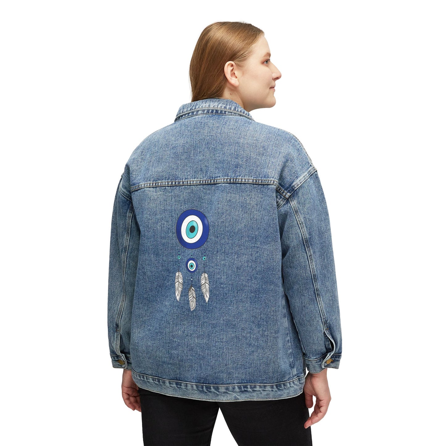 Evil eye dream catcher Women's Denim Jacket, great custom Jean jacket for Christmas birthday gifts, teen Christmas gift ideas .