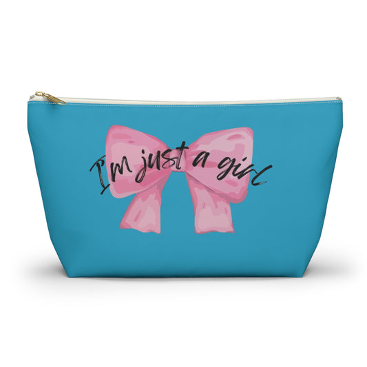 Just a girl Coquette Boutique Accessory Pouch w T-bottom, Travel Toiletries Bag, Makeup Organizer Gift for Her, Zippered Cosmetic Case