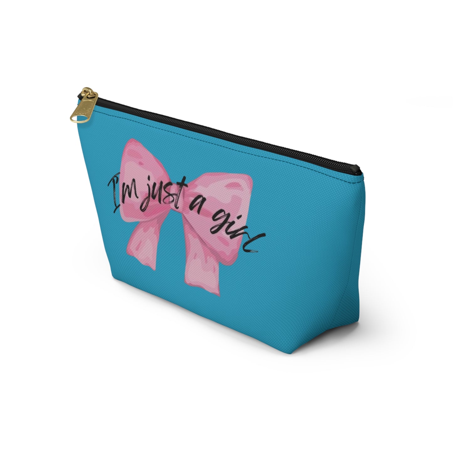 Just a girl Coquette Boutique Accessory Pouch w T-bottom, Travel Toiletries Bag, Makeup Organizer Gift for Her, Zippered Cosmetic Case