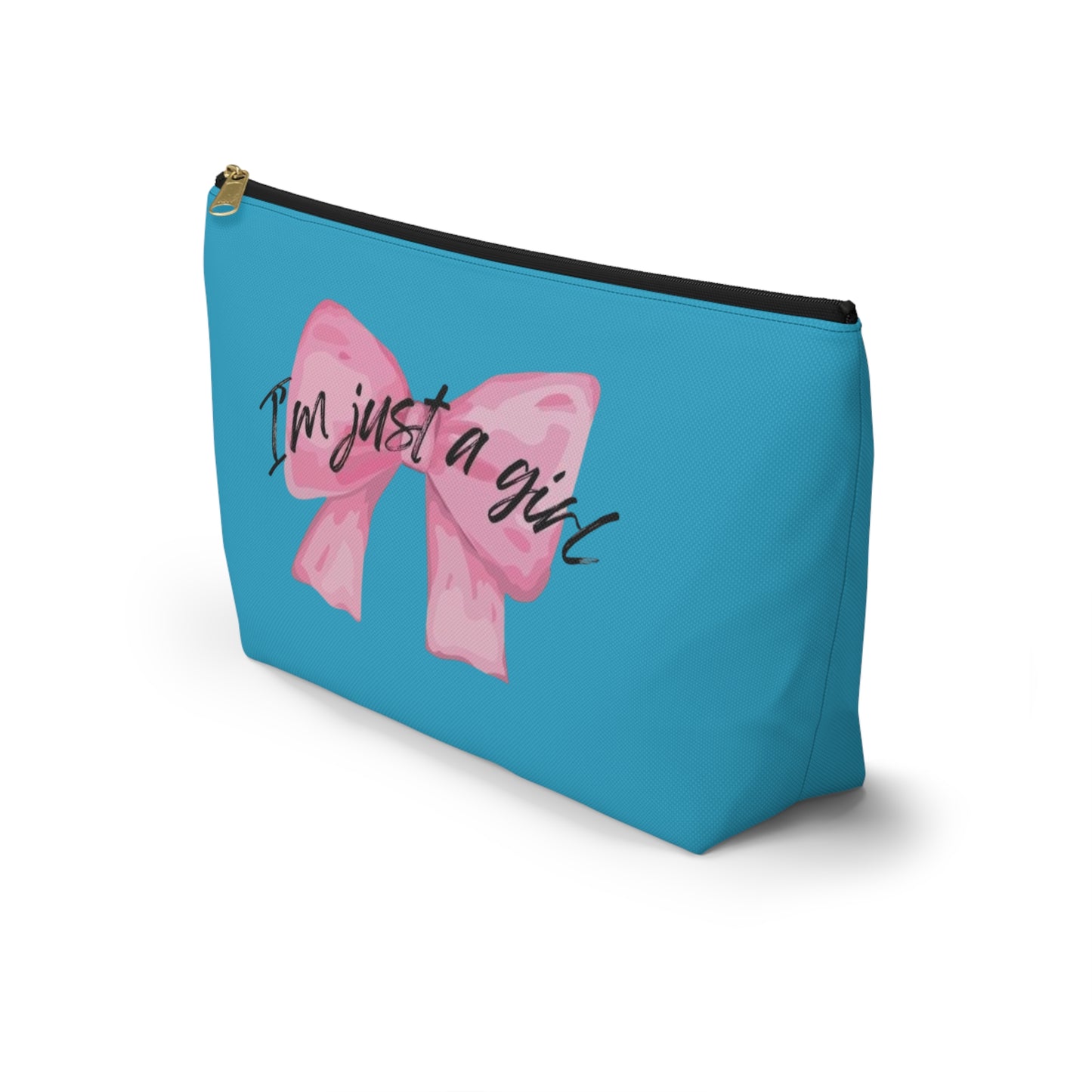 Just a girl Coquette Boutique Accessory Pouch w T-bottom, Travel Toiletries Bag, Makeup Organizer Gift for Her, Zippered Cosmetic Case
