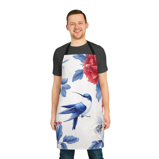 Floral Kitchen Apron, Colorful Cooking Gift, Chef Apron for Home Cooks, Unique Artisan Apron, Gardening Apron with Bird Design