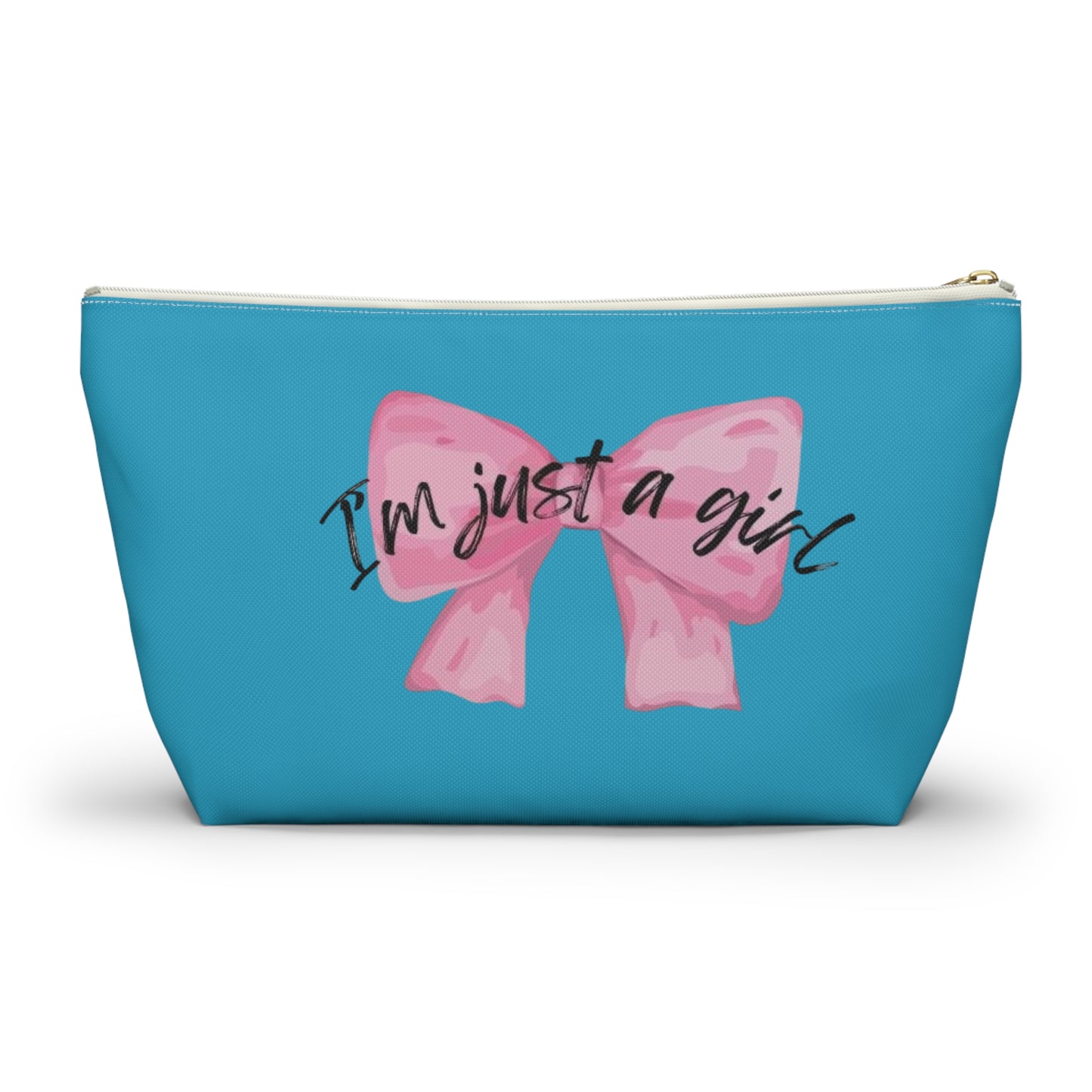 Just a girl Coquette Boutique Accessory Pouch w T-bottom, Travel Toiletries Bag, Makeup Organizer Gift for Her, Zippered Cosmetic Case