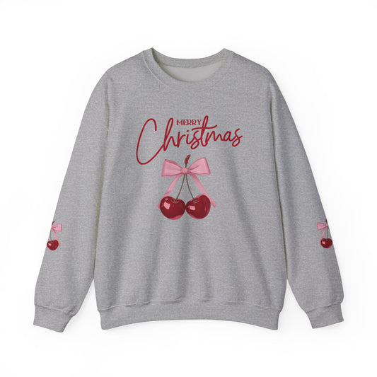 Christmas Coquette Cherry Sweatshirt, Holiday Crewneck Jumper, Xmas Cherry Design, Festive Winter Pullover, Unisex Christmas Sweater