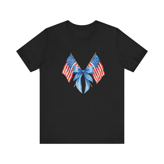 Patriotic Short Sleeve Tee - coquette teen shirt, Independence Day, Memorial Day, Gift for Veterans, Casual Summer Wear, USA Pride