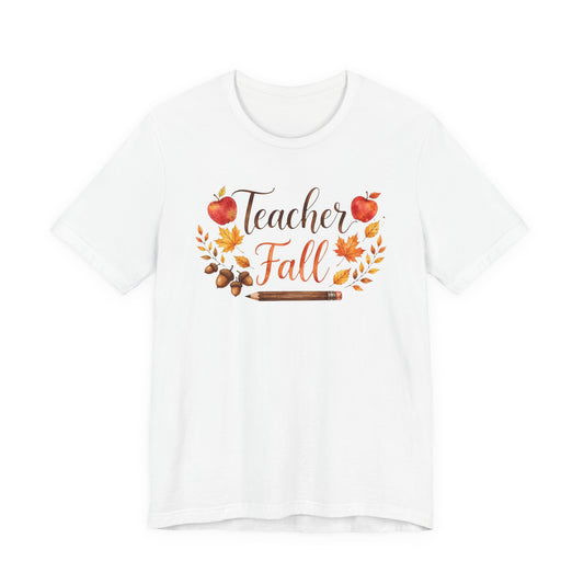 Teacher Fall T-Shirt – Autumn Apples & Leaves Tee for Educators