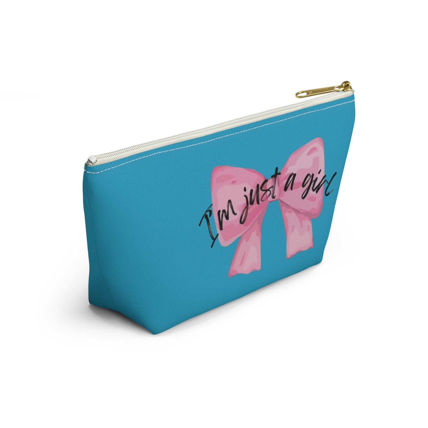 Just a girl Coquette Boutique Accessory Pouch w T-bottom, Travel Toiletries Bag, Makeup Organizer Gift for Her, Zippered Cosmetic Case