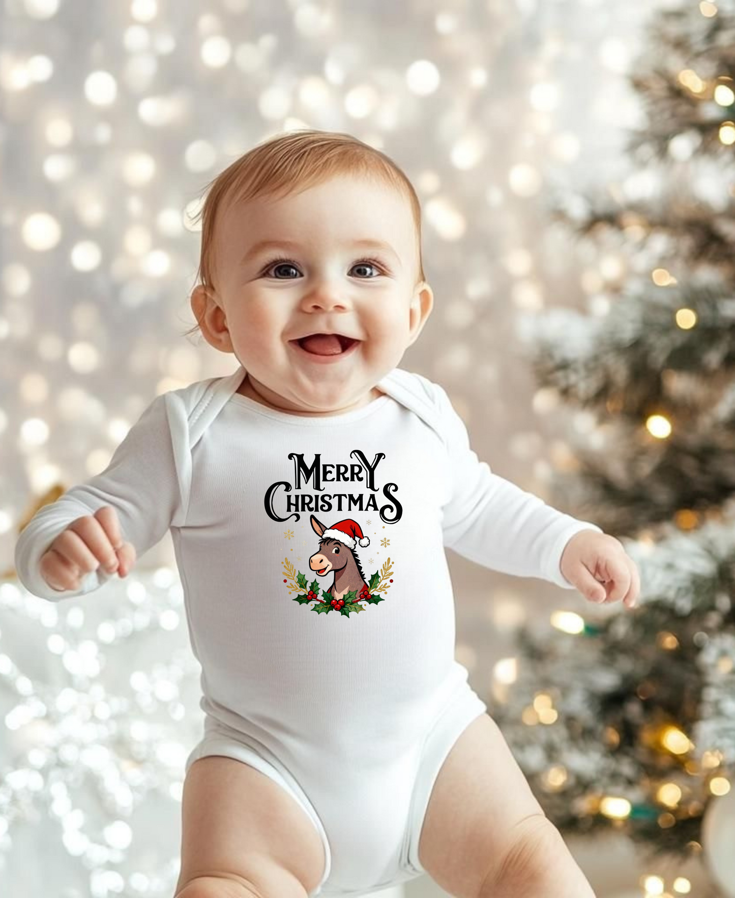 Merry Christmas Infant Bodysuit | Holiday Santa Hat