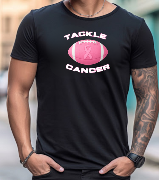 Tackle Cancer Awareness Tee, Unisex Pink Ribbon T-Shirt, Football Support Shirt, Gift for Cancer Fighters, Breast Cancer Awareness Apparel