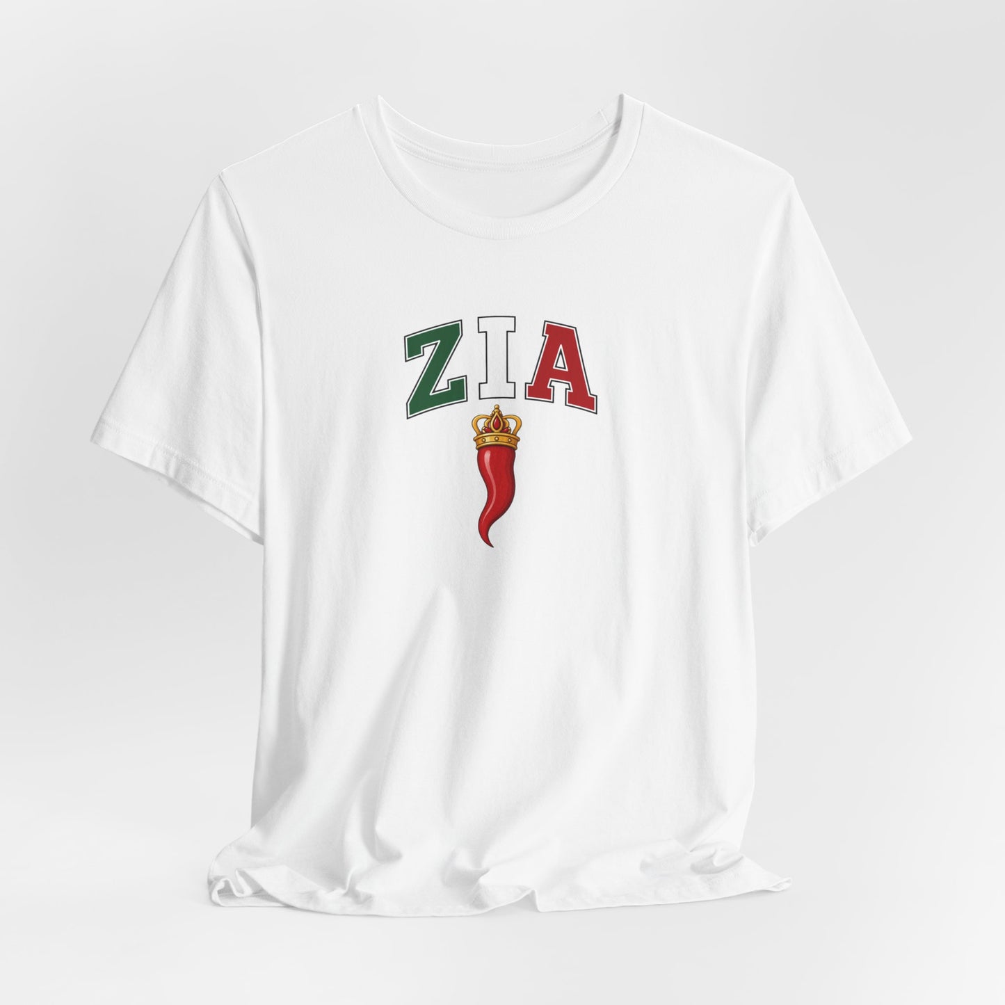 Zia Chili Pepper Tee — Italian Flag Lettering 'ZIA' Graphic T-Shirt