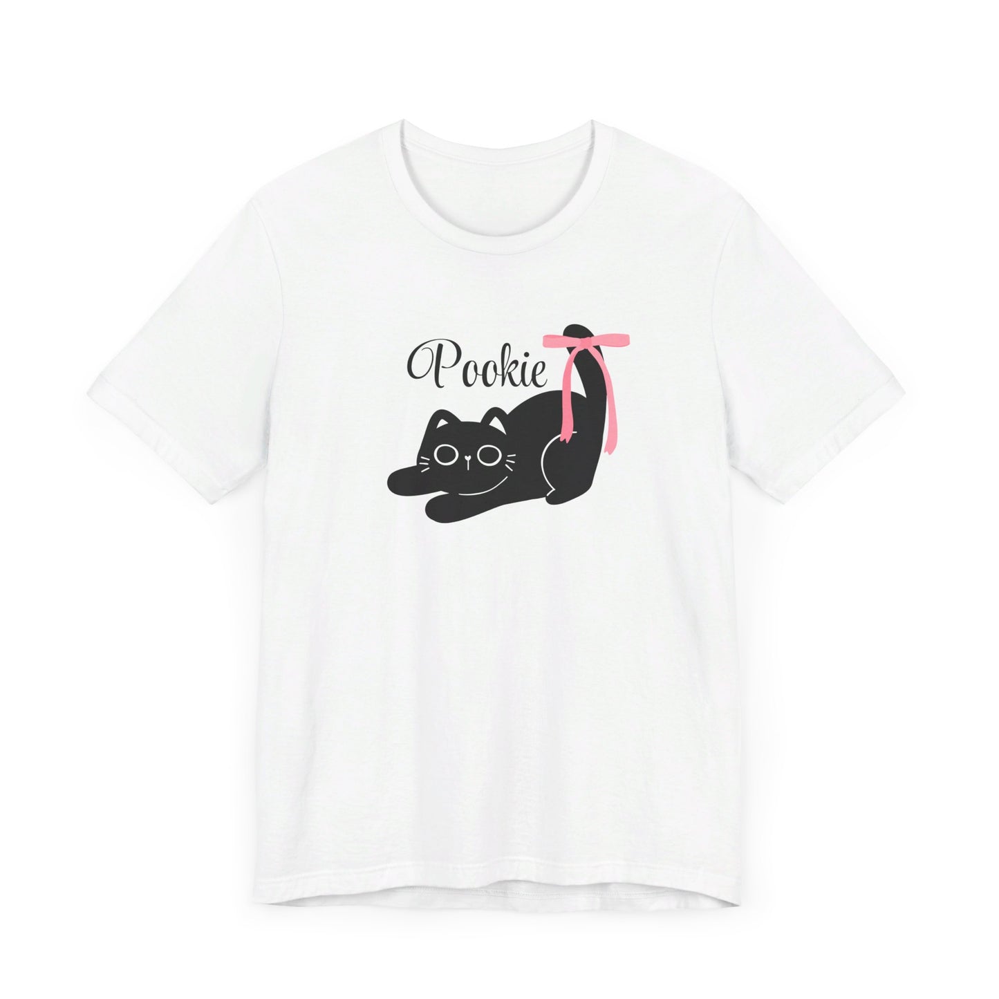 Pookie bear coquette style pink bow cat Unisex Jersey Short Sleeve Tee, great shirt for teens, birthdays, Christmas, and back to school