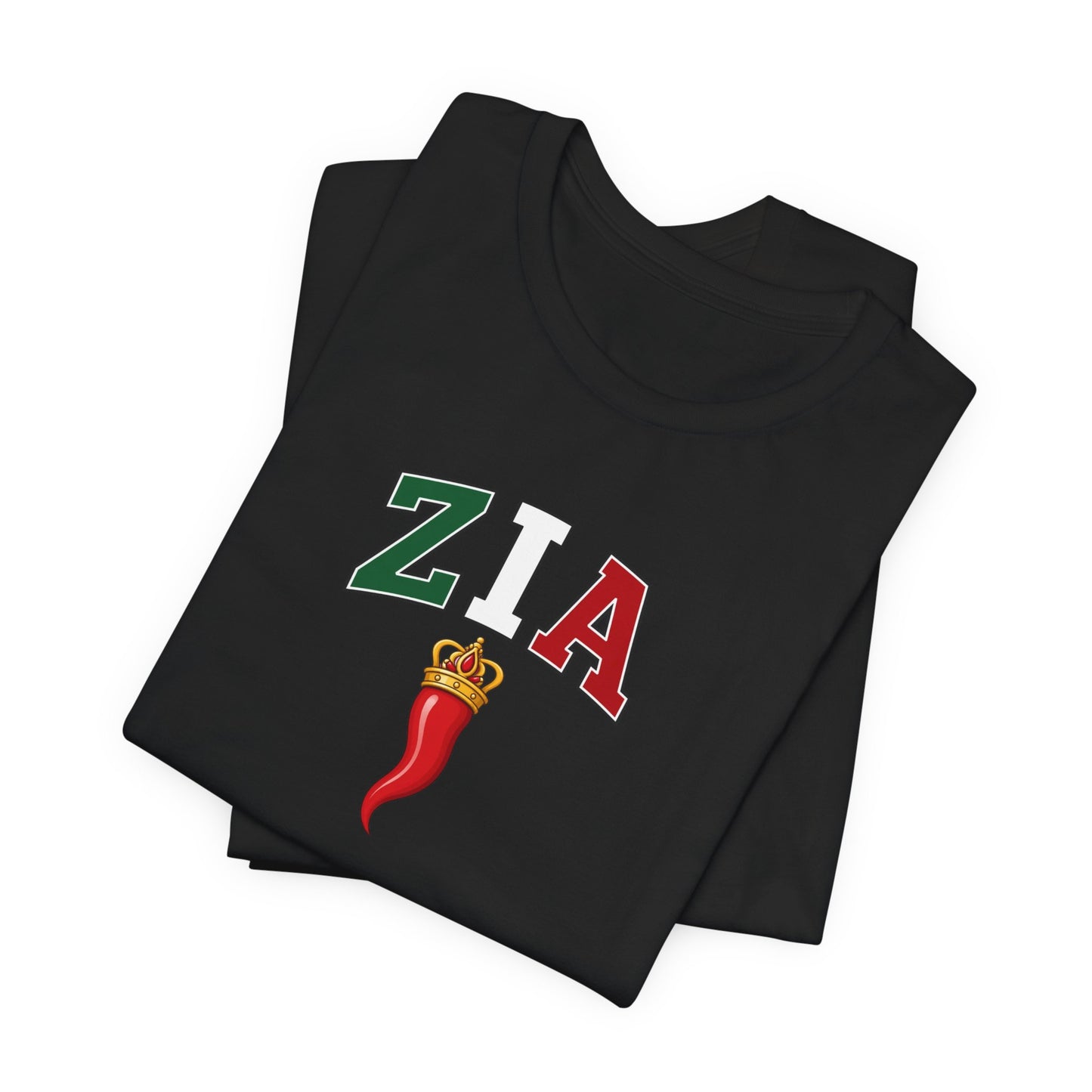 Zia Chili Pepper Tee — Italian Flag Lettering 'ZIA' Graphic T-Shirt