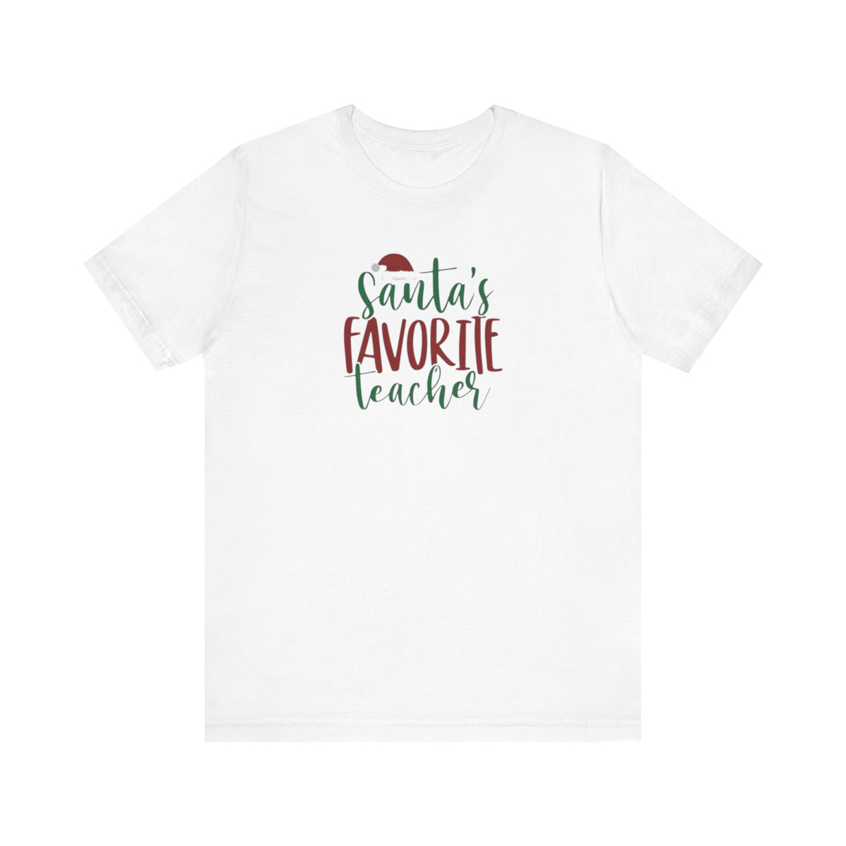 Cotton T-shirt (white) with front graphic text 'Santa's Favorite Teacher'