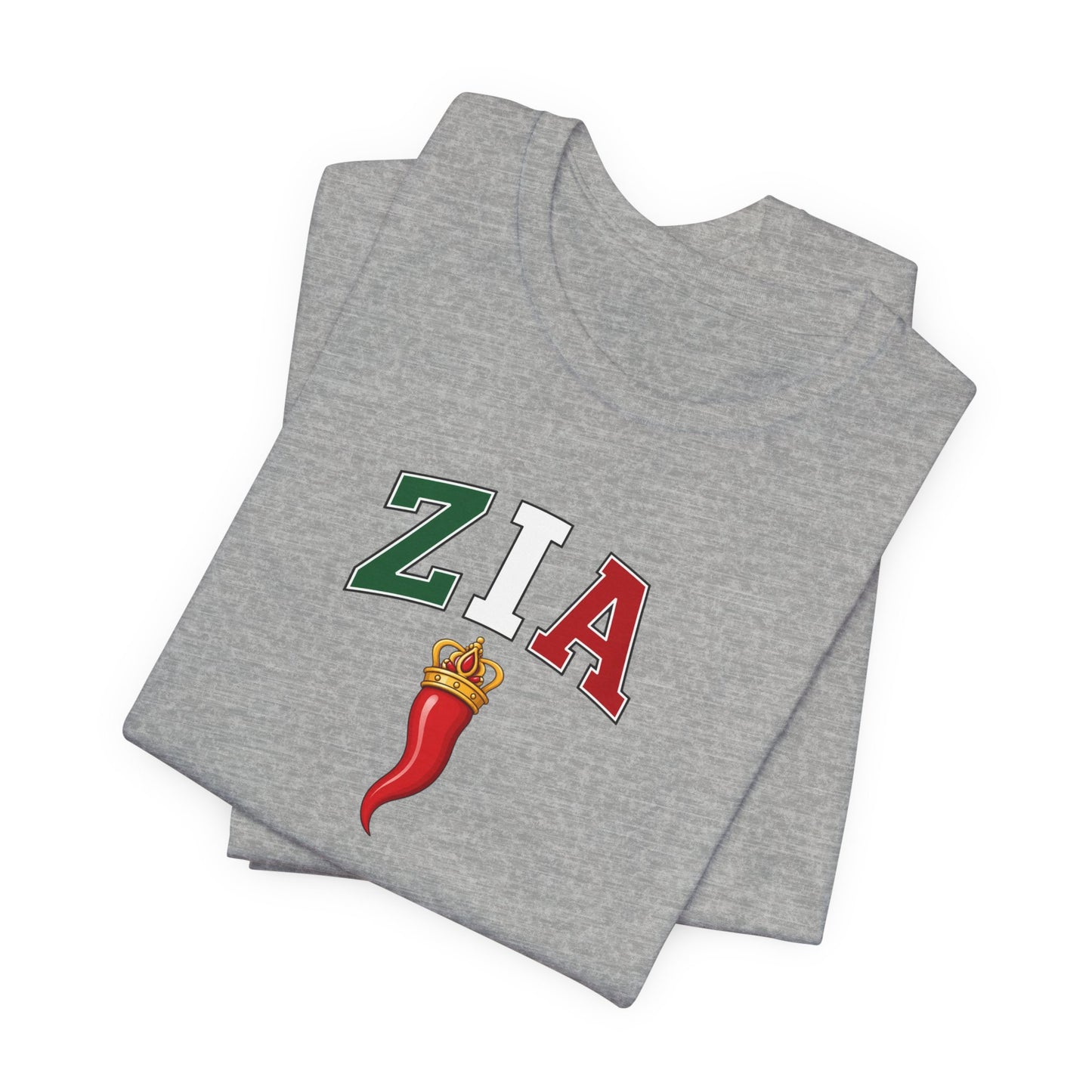 Zia Chili Pepper Tee — Italian Flag Lettering 'ZIA' Graphic T-Shirt