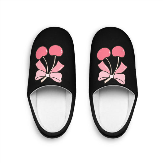 Cherry Pink bow Slippers, Preppy Coquette Style Slippers , Indoor Slippers Gift, Comfy House Shoes, Cute Slip Ons, Cozy Bedroom Slides