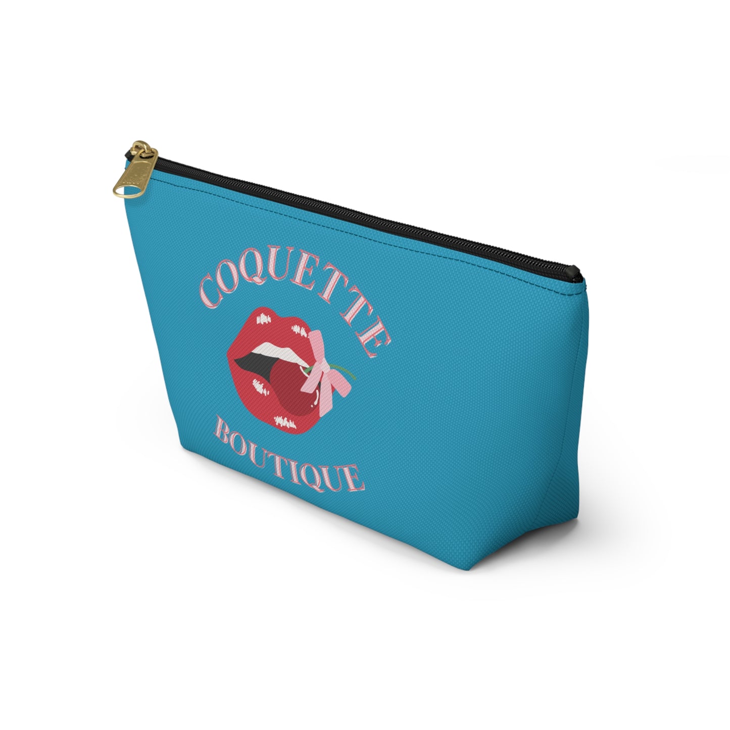 Cherry Coquette Boutique Accessory Pouch w T-bottom, Travel Toiletries Bag, Makeup Organizer Gift for Her, Zippered Cosmetic Case, Small