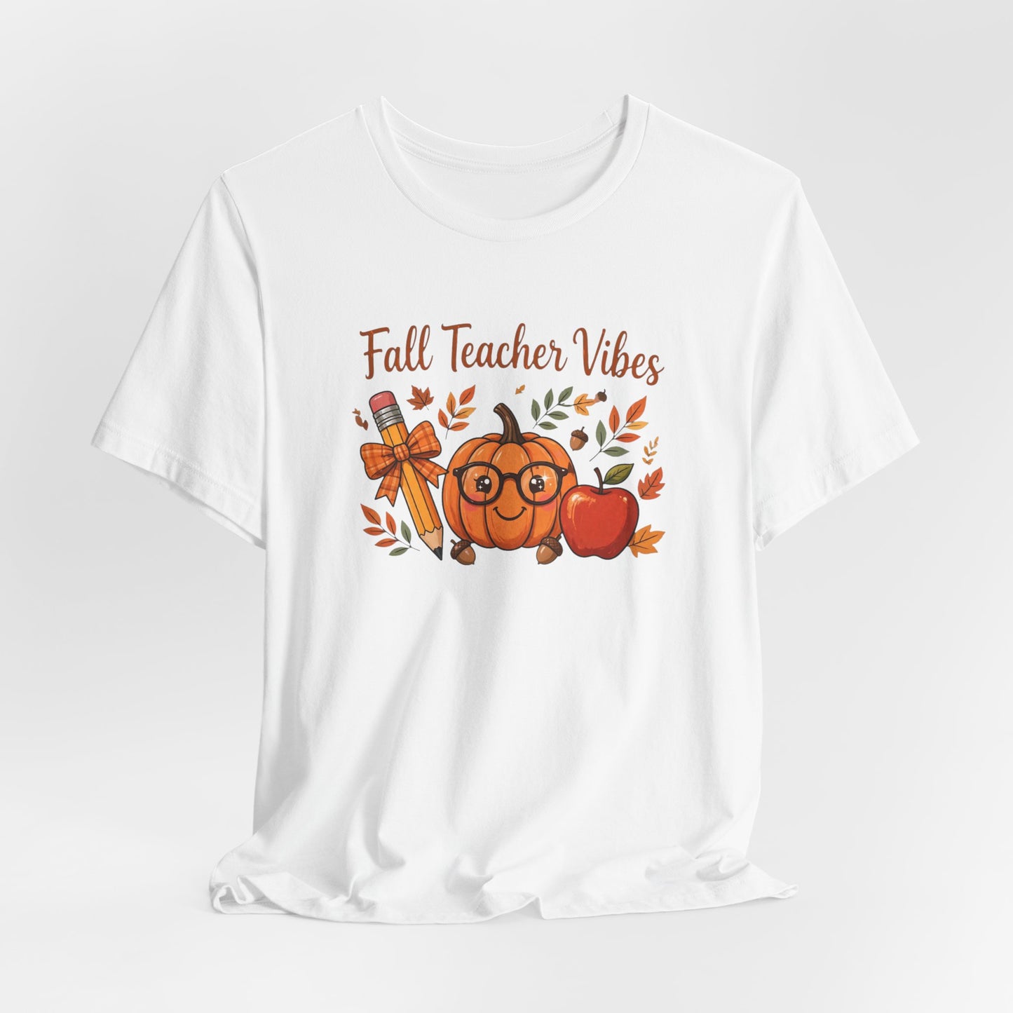 Fall Teacher Vibes T-Shirt — Cute Pumpkin & Apple Autumn Tee for Educators