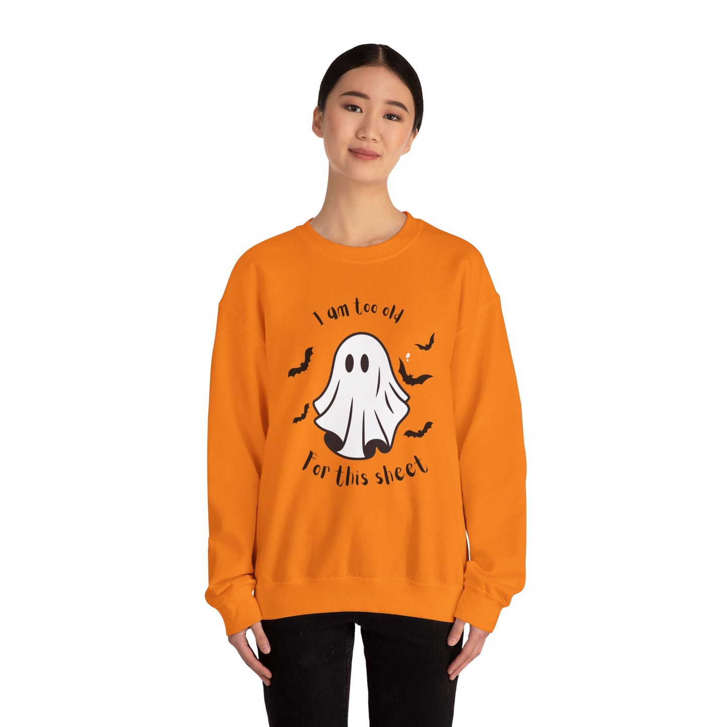 Too old for boo sheet Unisex Heavy Blend™ Crewneck Sweatshirt, funny Halloween shirt, fall shirt for women or men