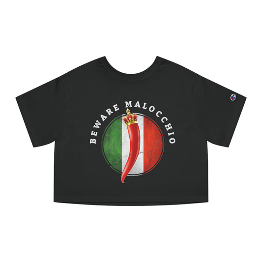 Malocchio Cornicello red horn Italian  Champion Women's Heritage Cropped T-Shirt, Italian inspired ciao lemons love Italy shirt for women, birthday travel Christmas gift