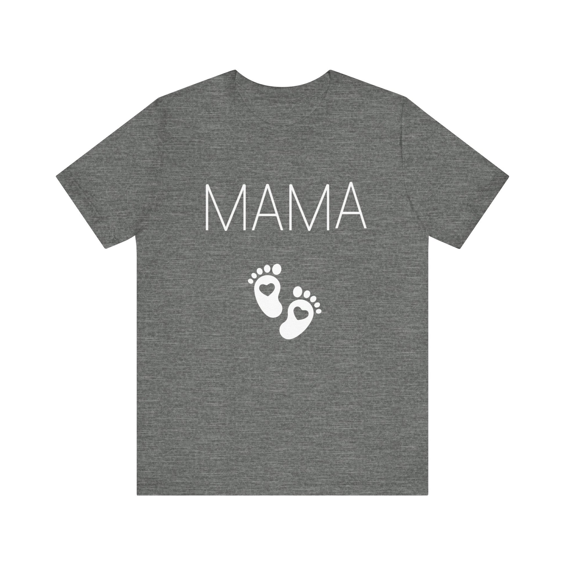 Deep heather short-sleeve T-shirt with MAMA text and paw-print heart graphic