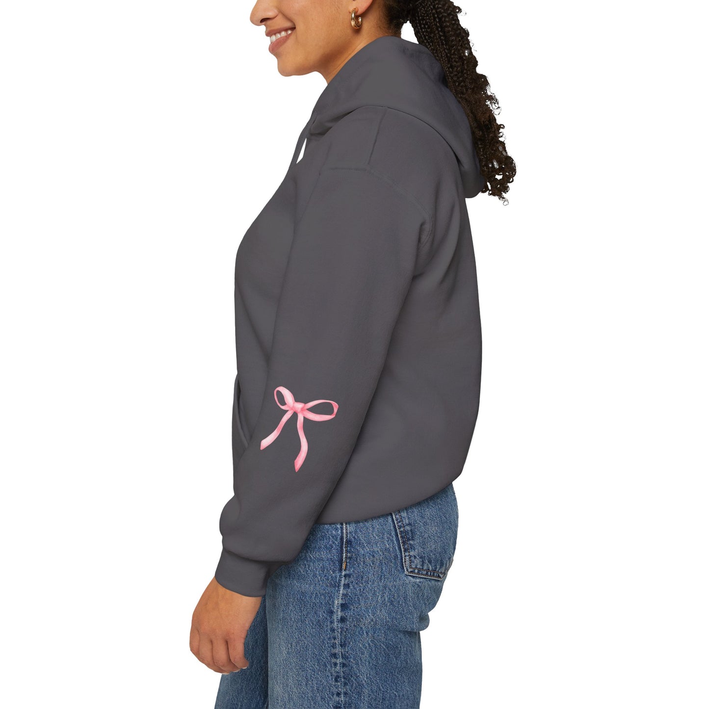 Coquette Bow Sleeve Hoodie Sweatshirt, Pullover Jumper for Men and Women, Cute Bow Accent Sweatshirt, Gender Neutral Hooded Sweater,